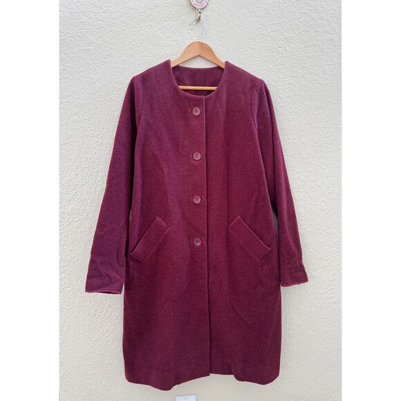 EUC Eileen Fisher $428 Lightweight Boiled Wool Button Up Coat in Maroon